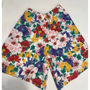 Vintage high waist floral cotton blend wide leg shorts pockets sz Large NWOT